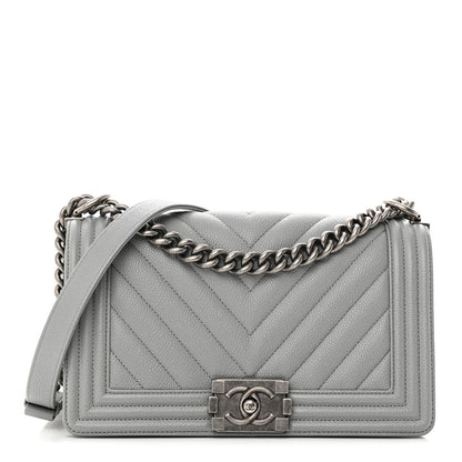 Chanel Caviar Chevron Quilted Medium Boy Flap Grey 1 of 14