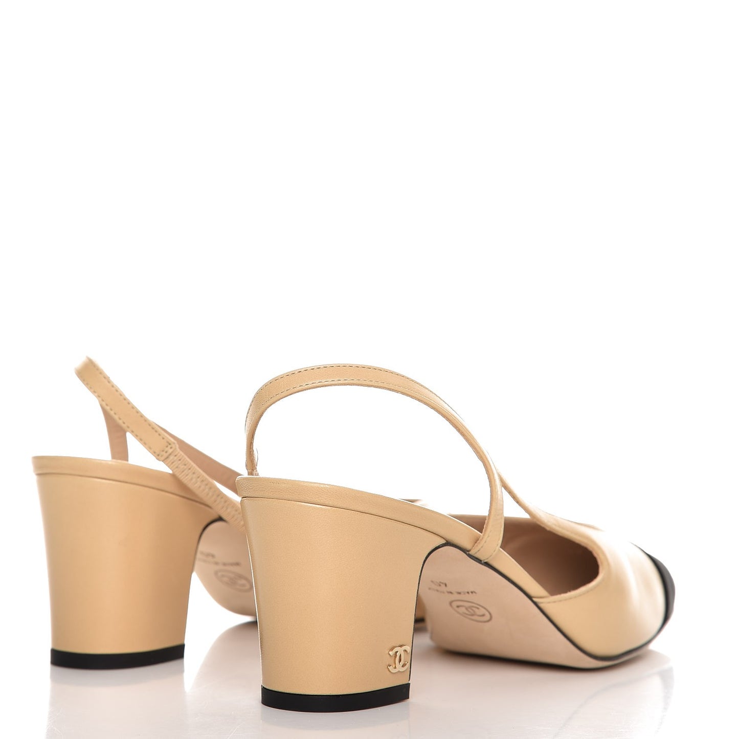Goatskin Grosgrain Cap Toe CC Slingback Pumps 40 Beige Black