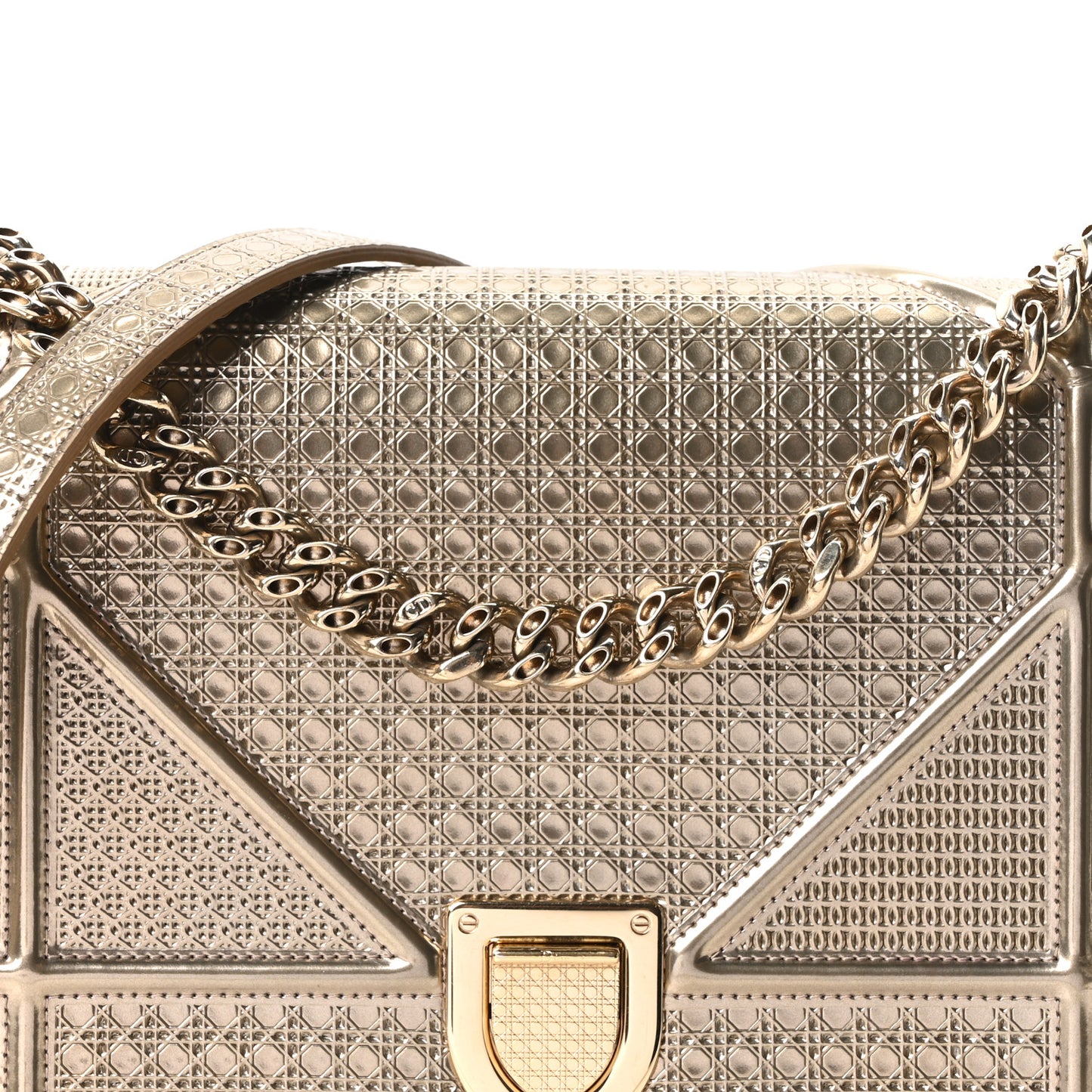 Metallic Patent Micro-Cannage Medium Diorama Flap Bag Gold