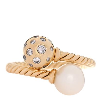 David Yurman 18K Yellow Gold Cultured Pearl Diamond Solari Bypass Ring 53 6.5 1 of 5