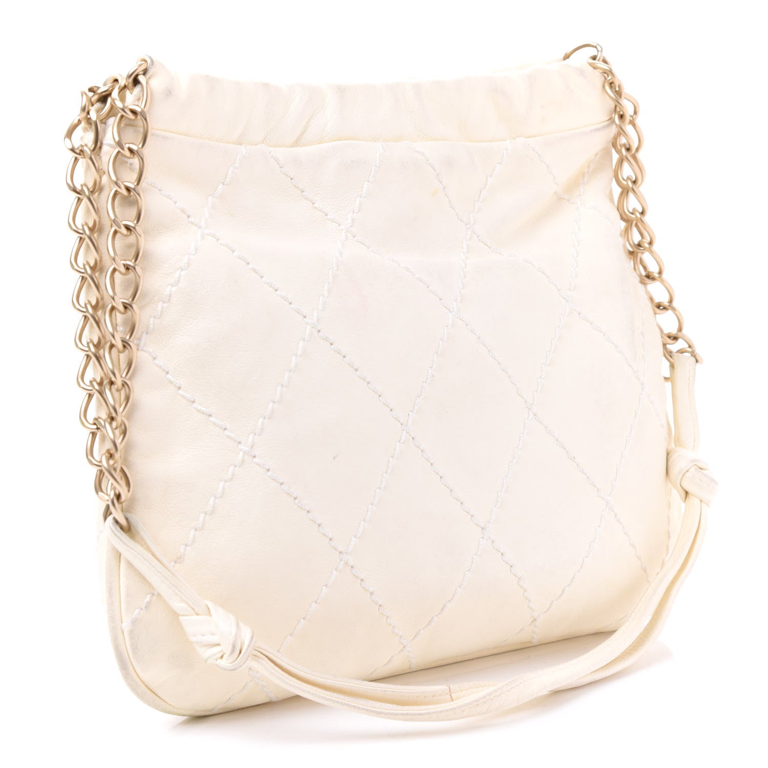 Chanel Lambskin Stitched Camellia Shoulder Bag White 2 of 9