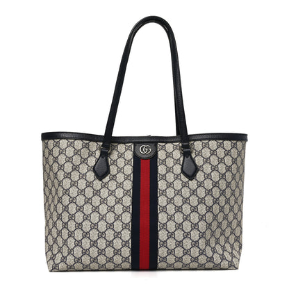 Gucci GG Supreme Monogram Textured Calfskin Web Medium Ophidia Shopping Tote Beige Blue 1 of 10
