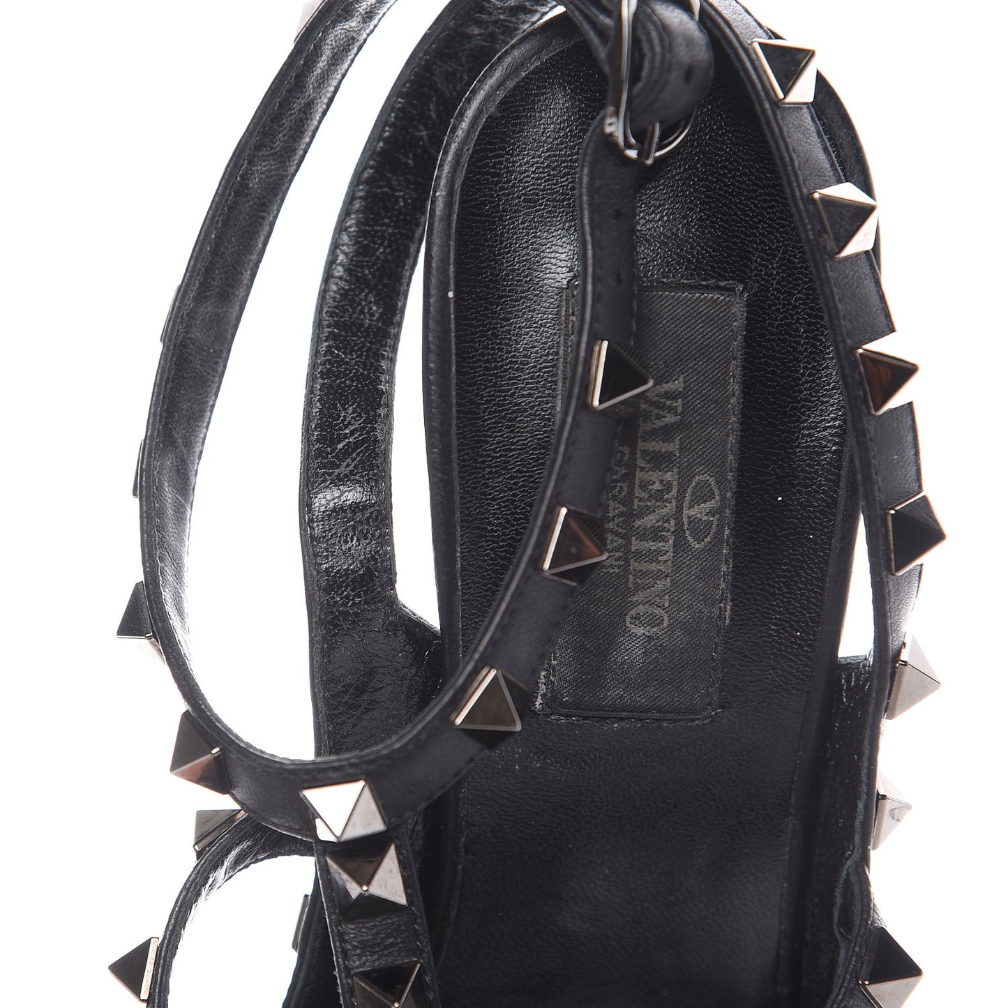 Calfskin Nappa Rockstud Ankle Strap 100mm Pumps 37.5 Black
