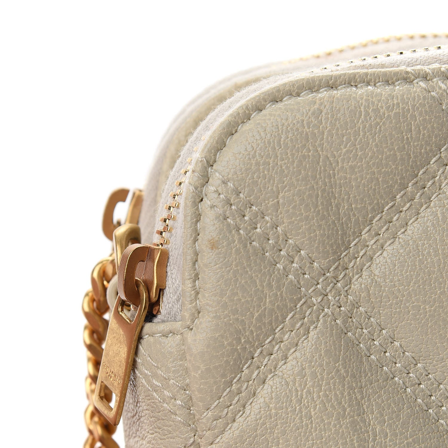 Saint Laurent Grained Lambskin Quilted Mini Becky Double Zip Bag Vintage White 12 of 13