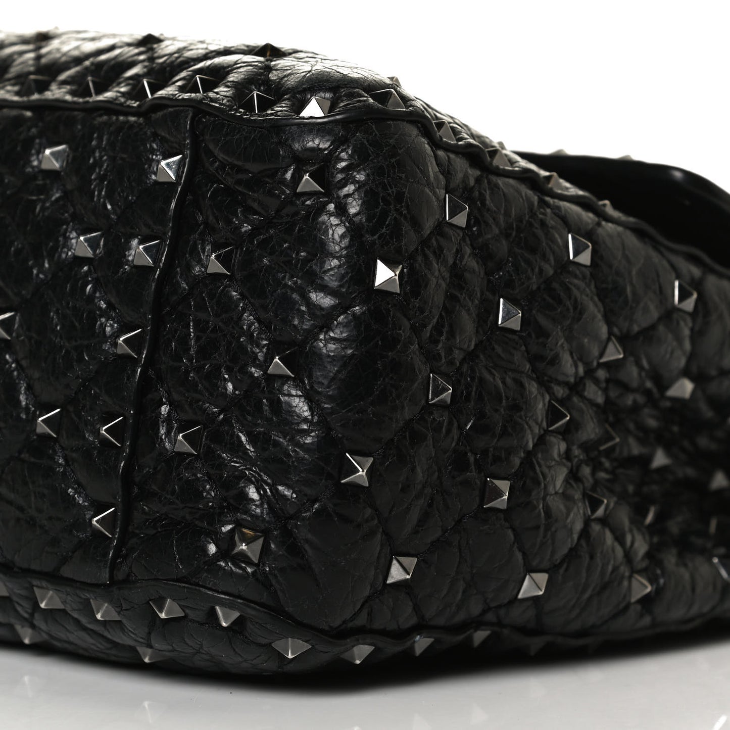 Craquele Nappa Large Rockstud Spike Shoulder Bag Black
