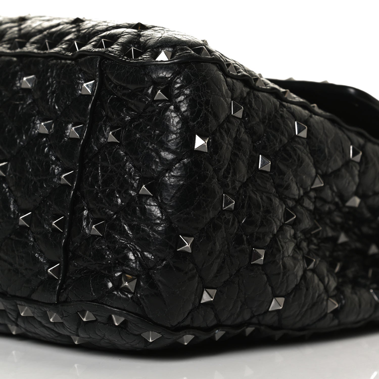 Valentino Garavani Craquele Nappa Large Rockstud Spike Shoulder Bag Black 9 of 12