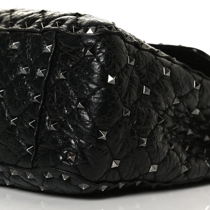 Valentino Garavani Craquele Nappa Large Rockstud Spike Shoulder Bag Black 9 of 12