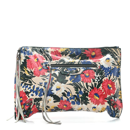 Balenciaga Agneau Classic Hardware Fleurs Small Pouch Beige Red Green 1 of 9