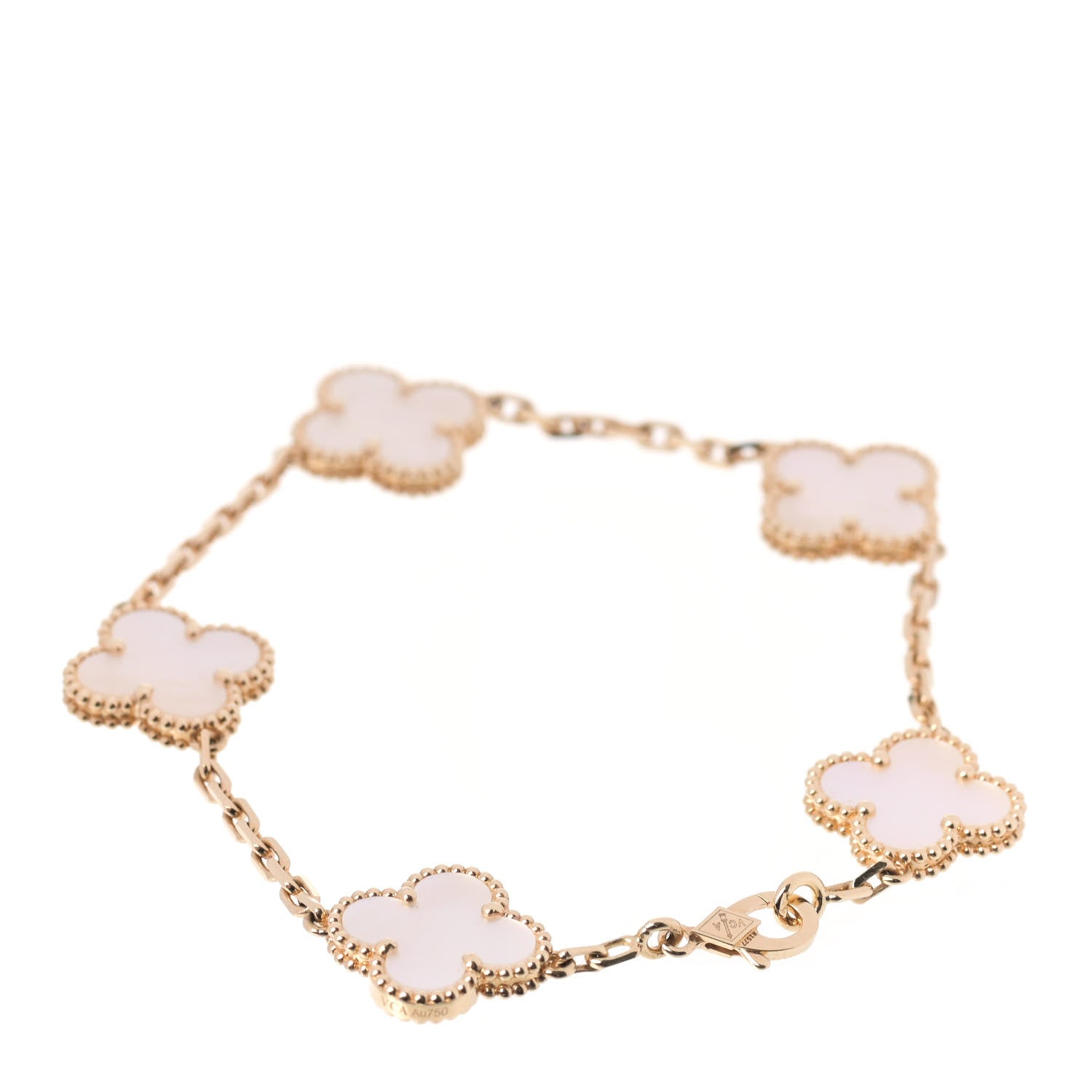 Van Cleef & Arpels 18K Yellow Gold Mother of Pearl 5 Motifs Vintage Alhambra Bracelet 3 of 8