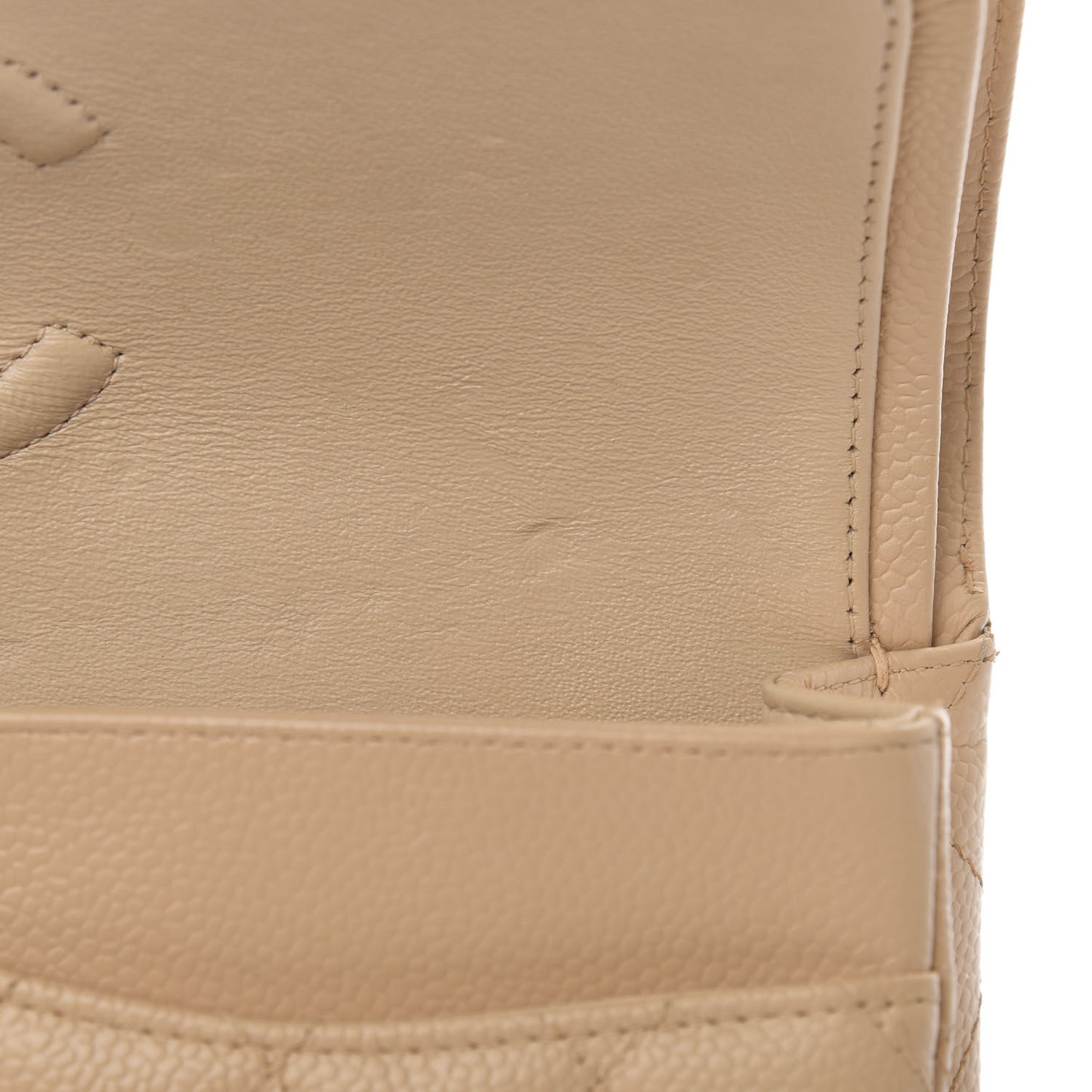 Caviar Quilted Medium Double Flap Beige