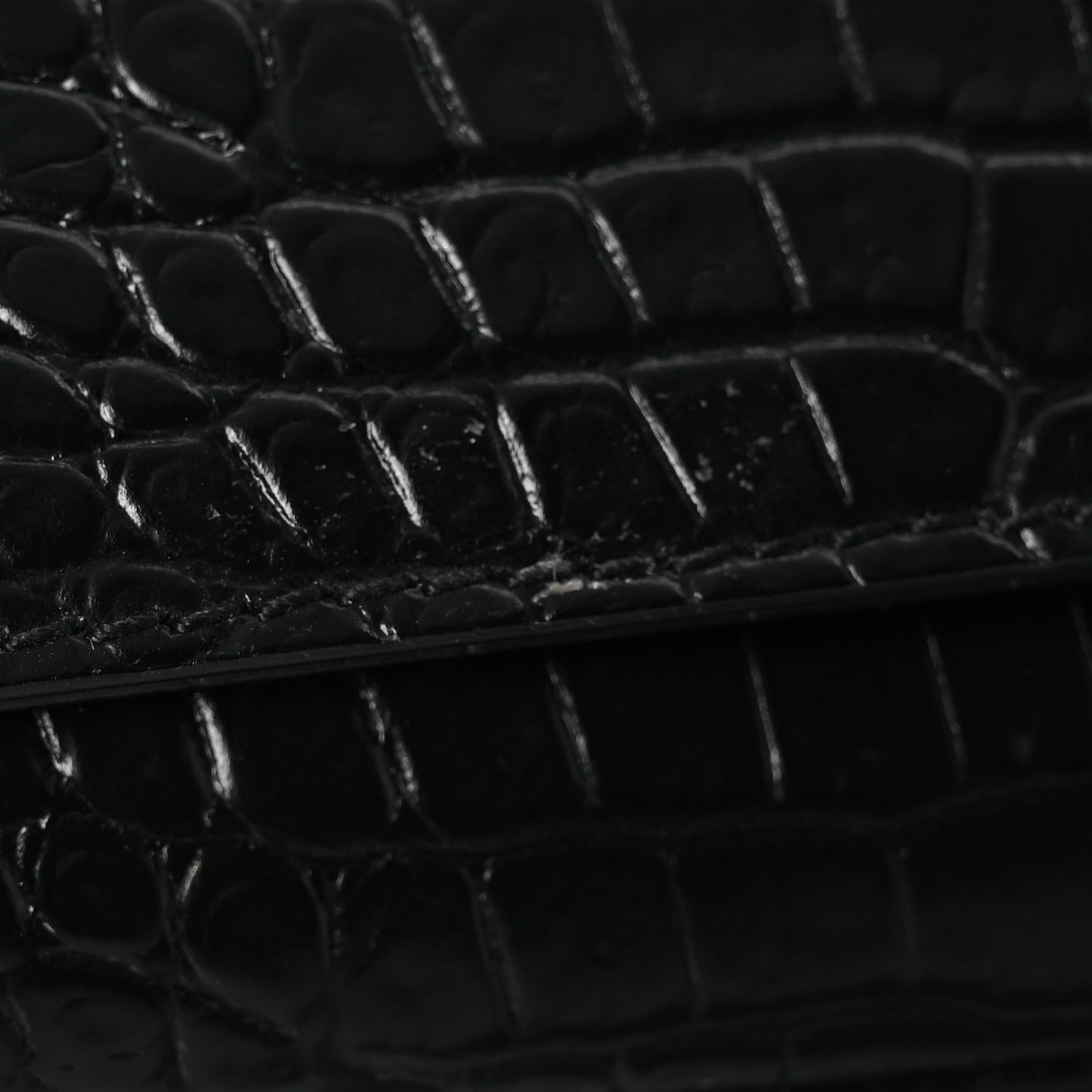 Calfskin Crocodile Embossed Medium Classic Monogram Kate Tassel Satchel Black