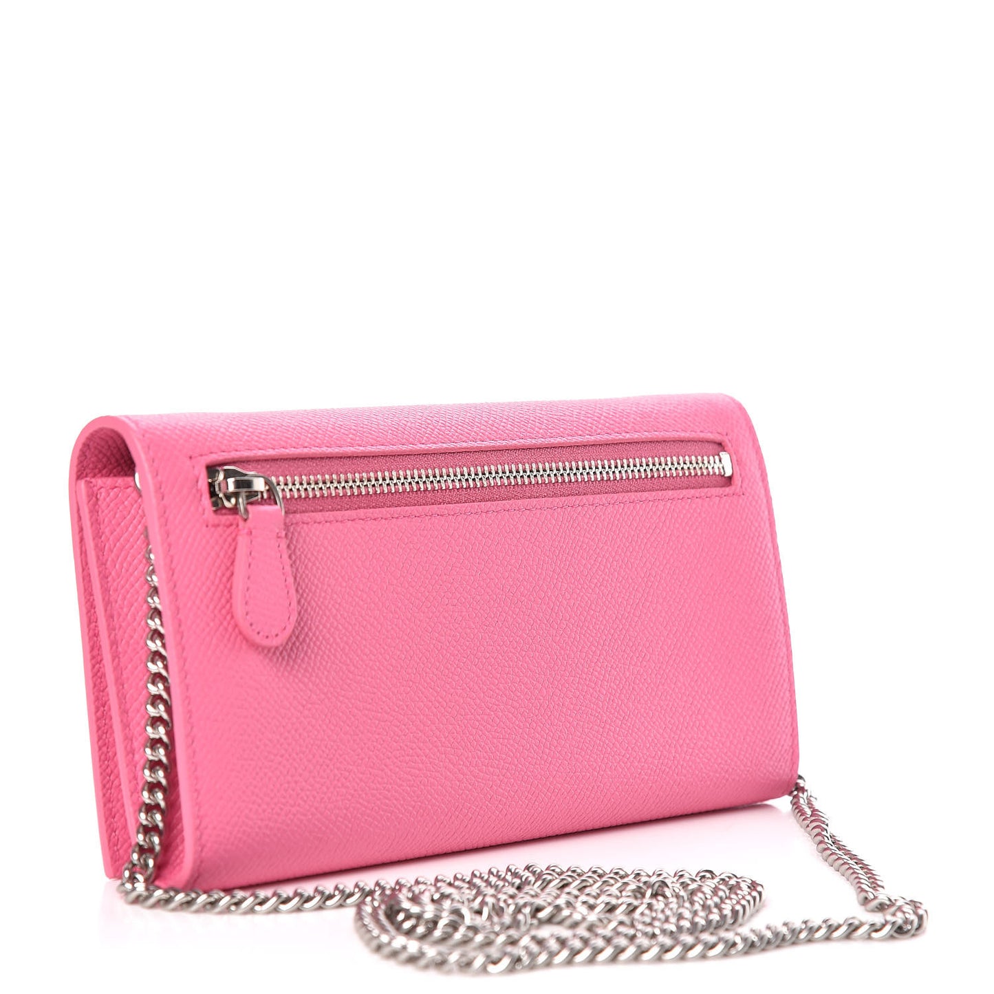 Signature Grained Calfskin Logo Ville Wallet on Chain Bubble Gum Black