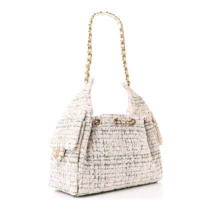 Chanel Tweed Quilted Small Chanel 25 Handbag Ecru Khaki Gold Red 3 of 12