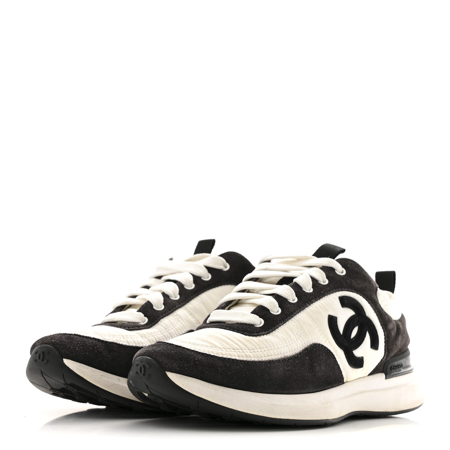 Nylon Suede Calfskin CC Sneakers 37 White Dark Grey