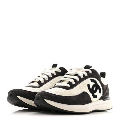 Chanel Nylon Suede Calfskin CC Sneakers 37 White Dark Grey 4 of 13