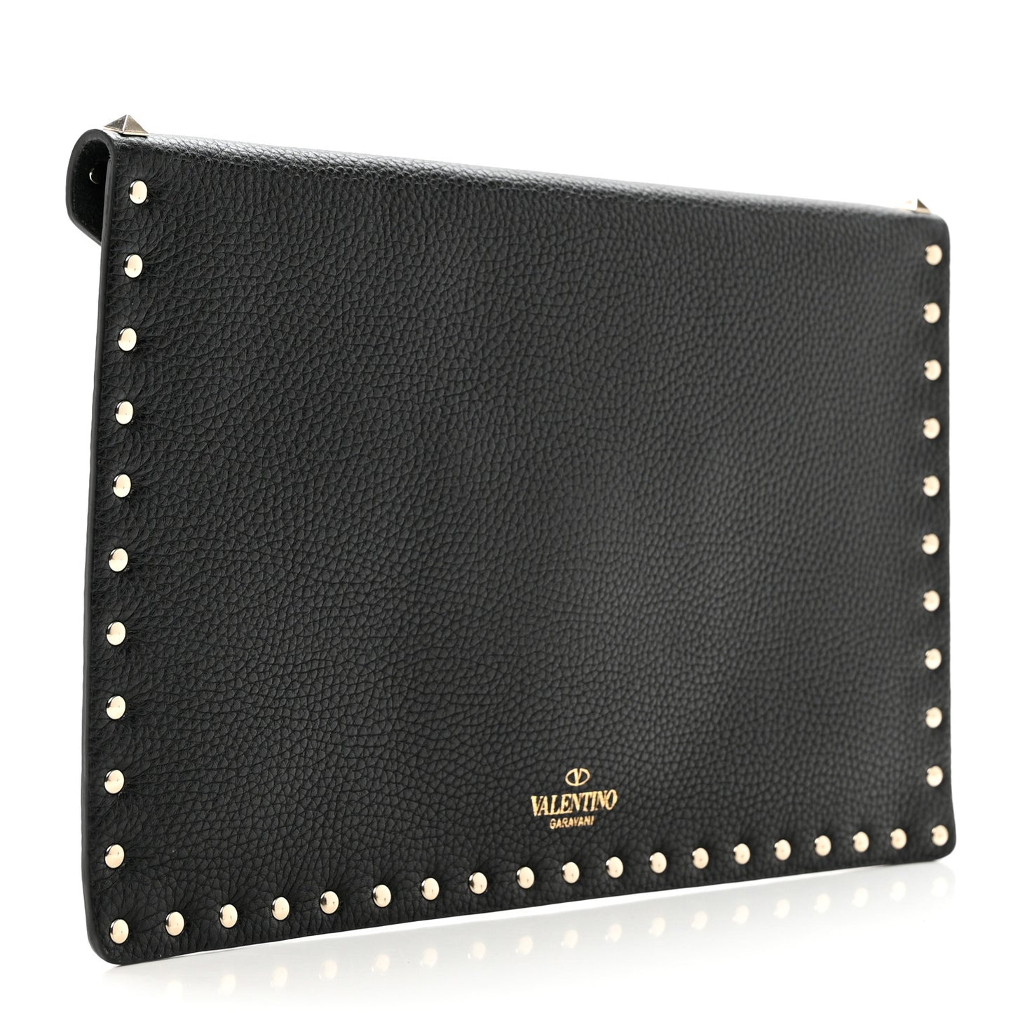 Pebbled Calfskin Large Rockstud Envelope Clutch Black