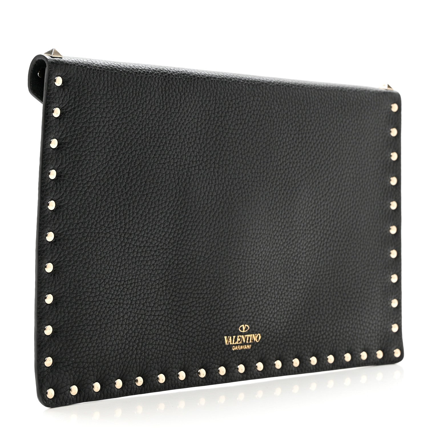 Valentino Garavani Pebbled Calfskin Large Rockstud Envelope Clutch Black 3 of 6