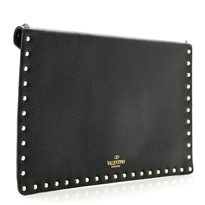 Valentino Garavani Pebbled Calfskin Large Rockstud Envelope Clutch Black 3 of 6