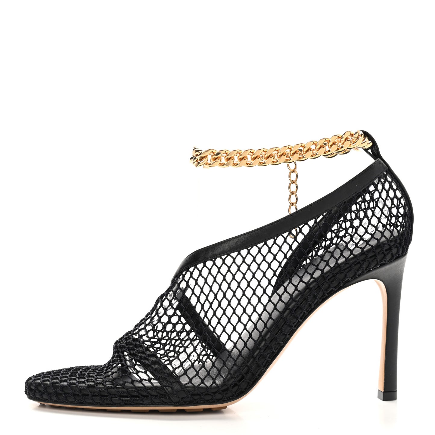 Mesh Nappa Chunky Chain Sandals 39 Black