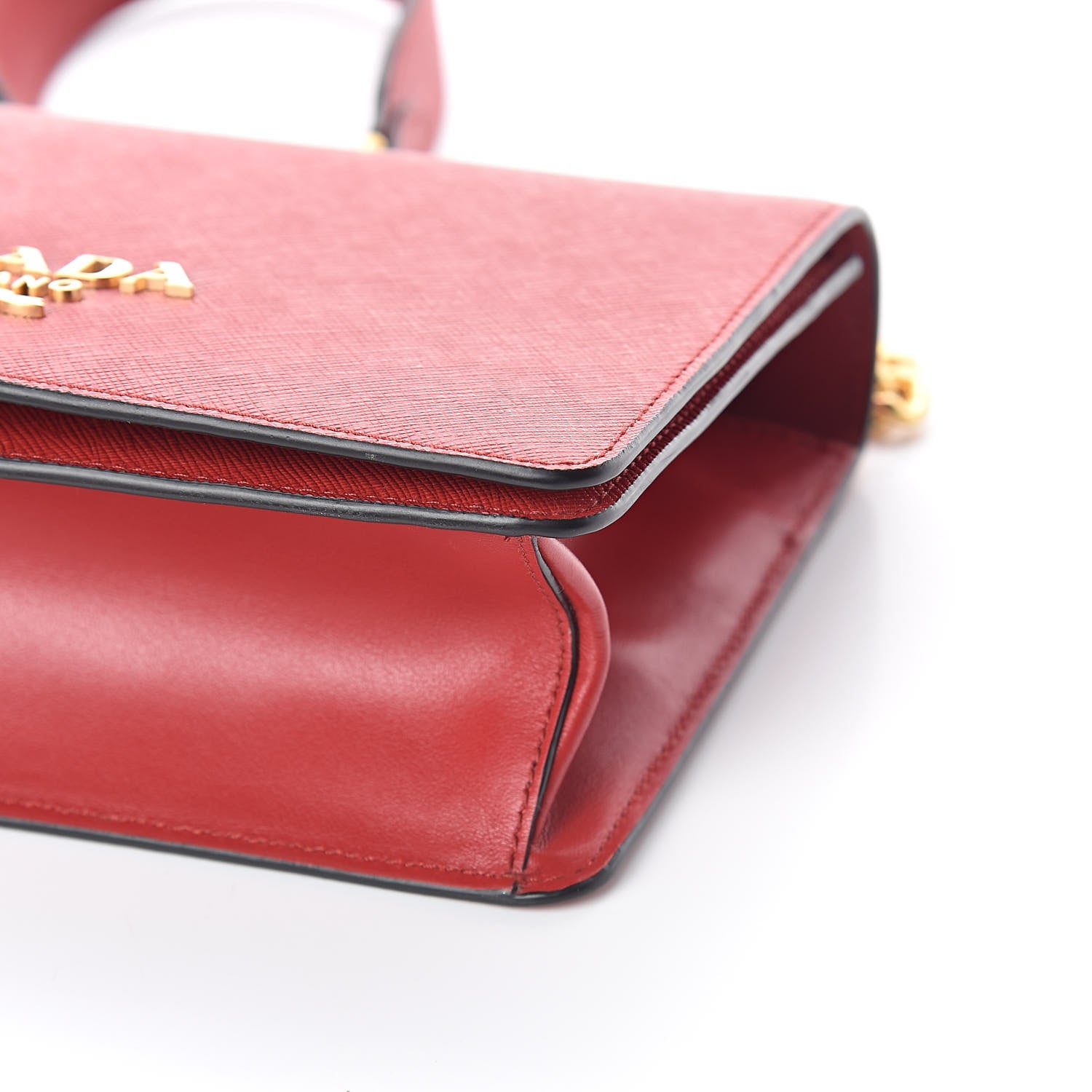 Prada Saffiano Soft Calfskin Chain Crossbody Bag Fuoco 8 of 8