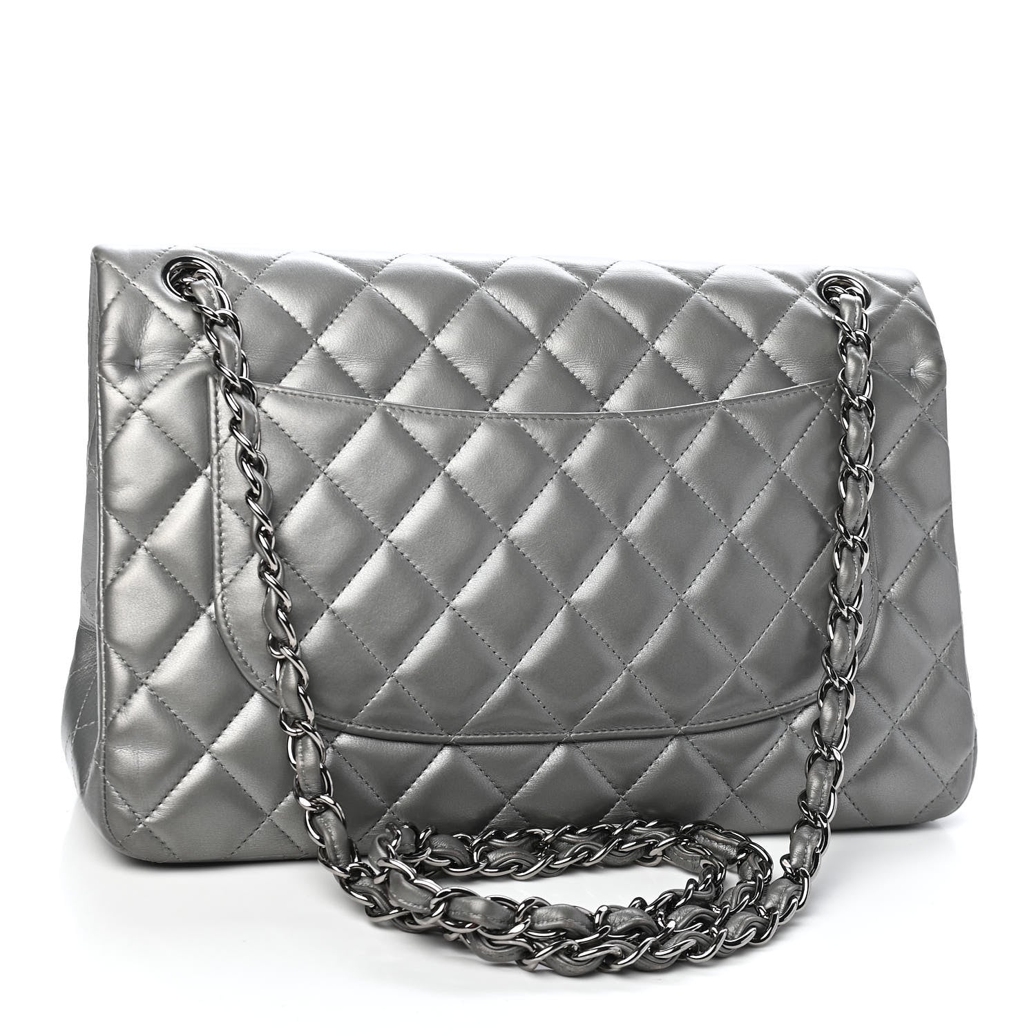 Chanel Metallic Lambskin Quilted Jumbo Double Flap Grey 3 of 13