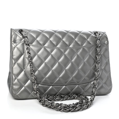 Chanel Metallic Lambskin Quilted Jumbo Double Flap Grey 3 of 13