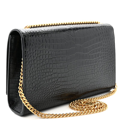 Saint Laurent Calfskin Crocodile Embossed Medium Classic Monogram Kate Tassel Satchel Black 3 of 9