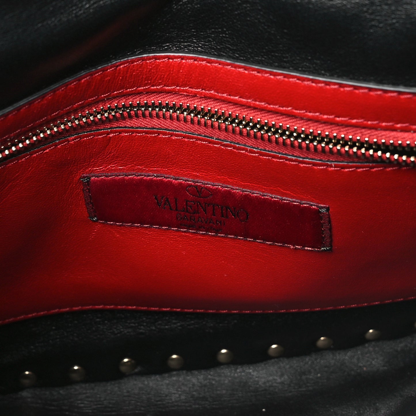Lambskin VLTN Print Medium Rockstud Spike Shoulder Bag Black