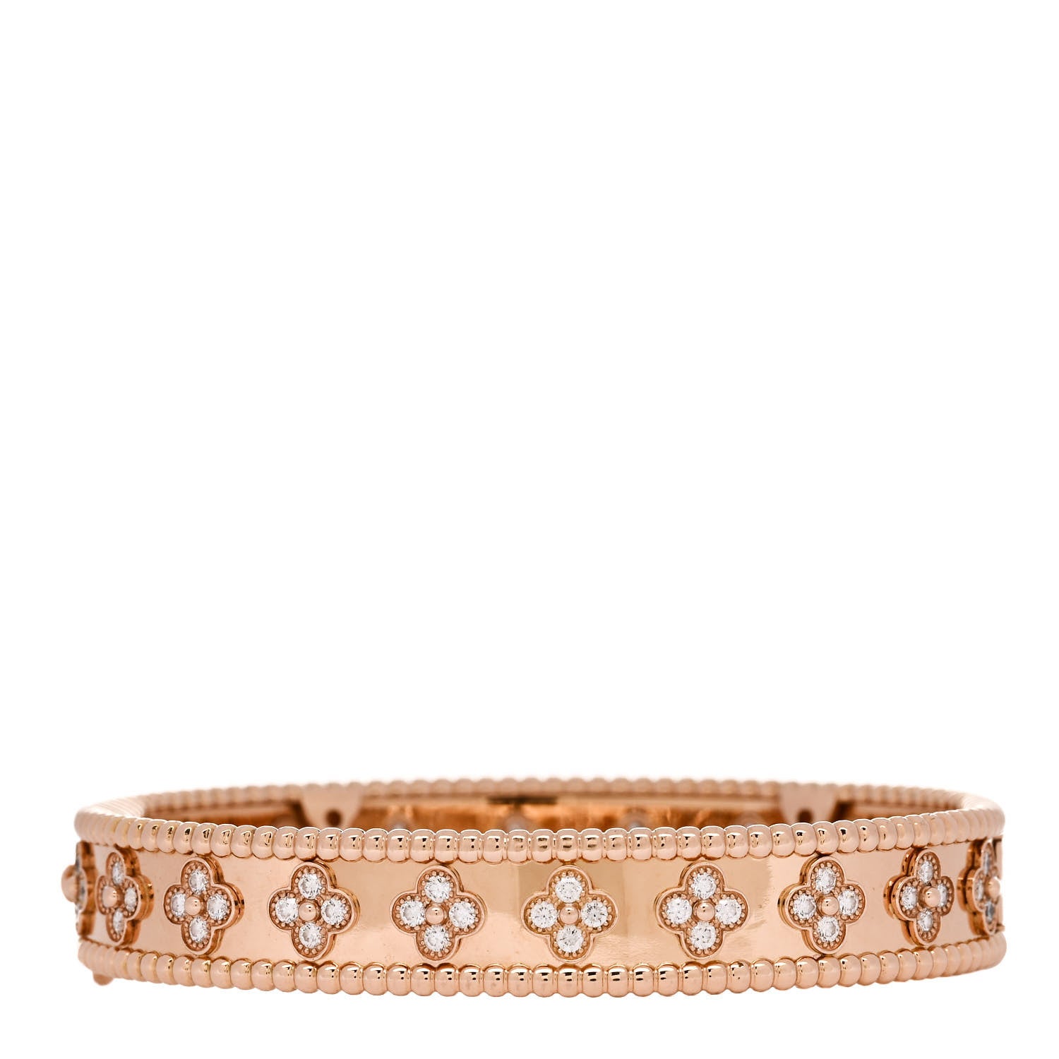 Van Cleef & Arpels 18K Rose Gold Diamond Perlee Clovers Bangle Bracelet M 1 of 4
