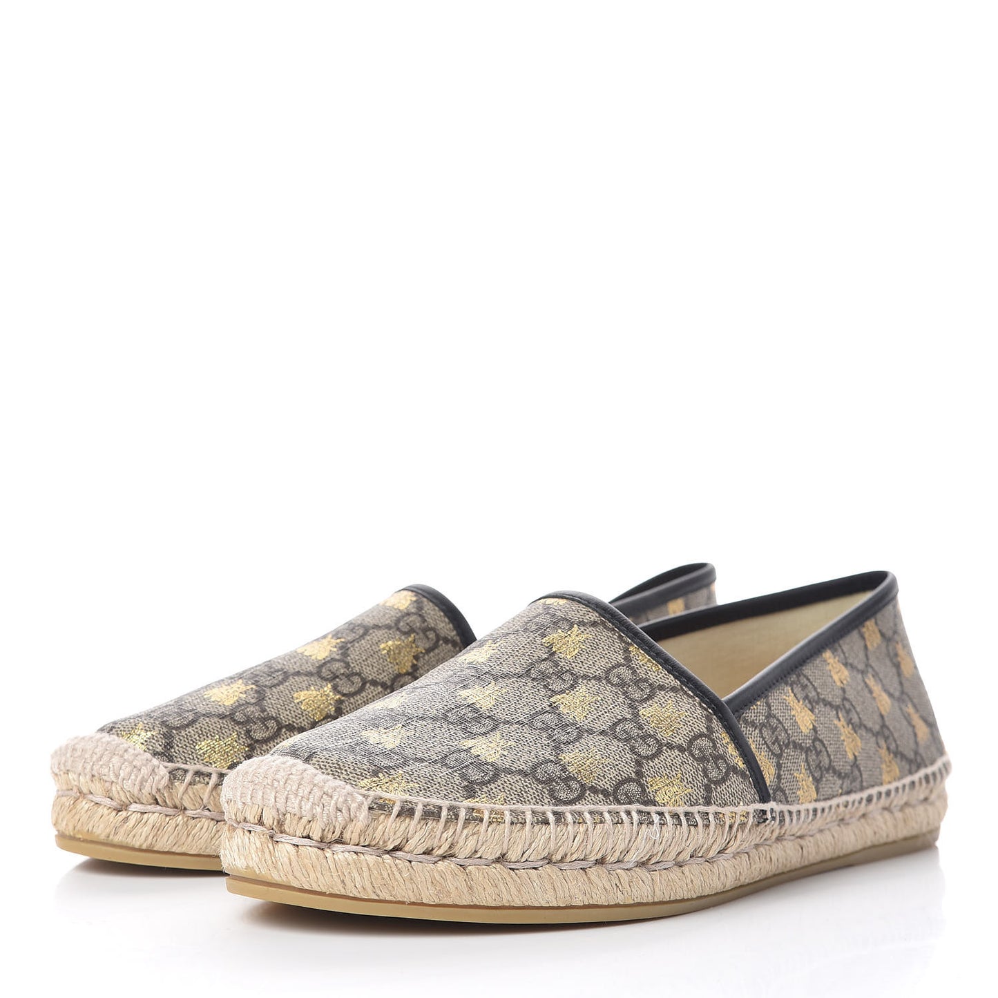 GG Supreme Monogram Bees Espadrille Flats 41 Beige Ebony Oro Black