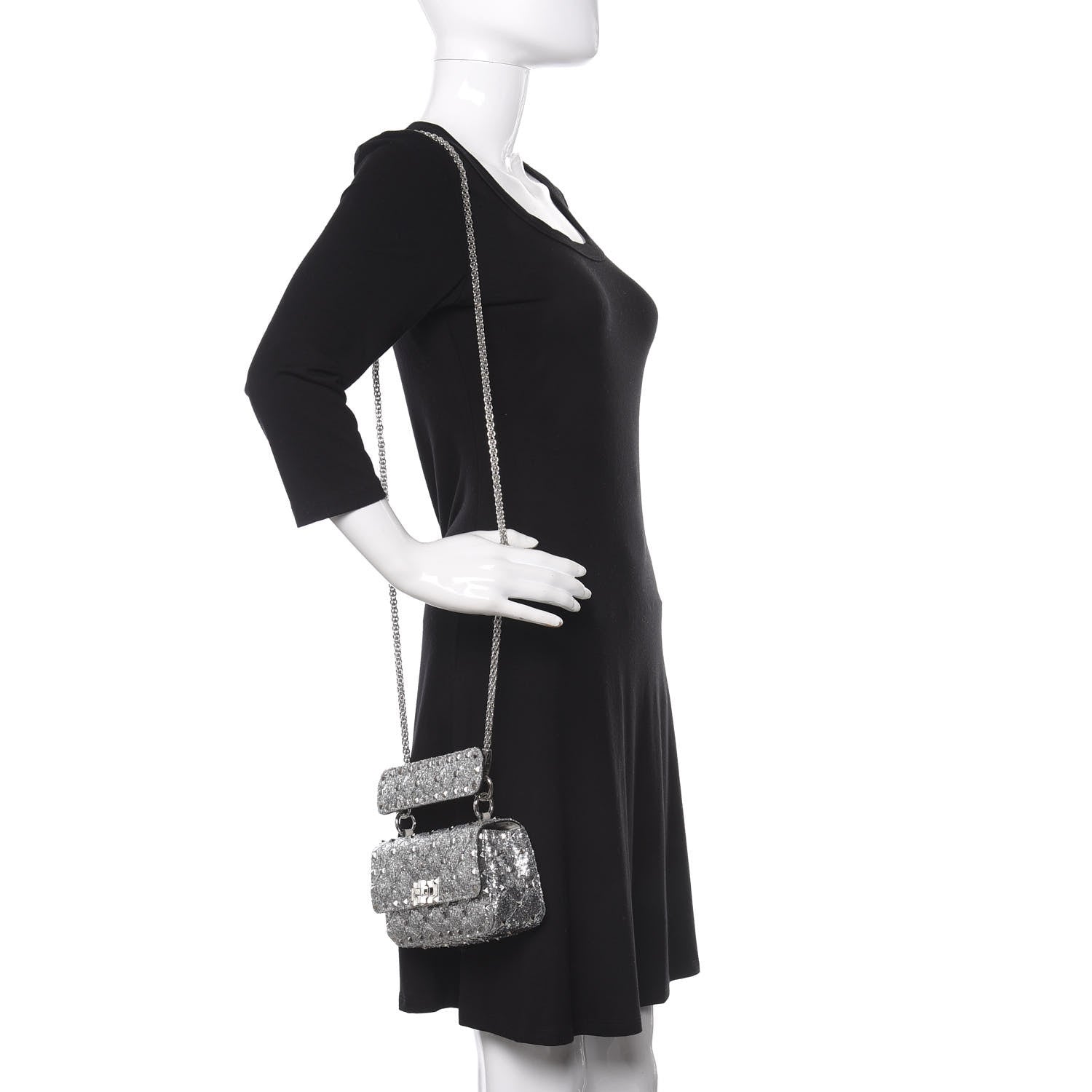 Valentino Garavani Glitter Mini Rockstud Spike Shoulder Bag Silver 2 of 10