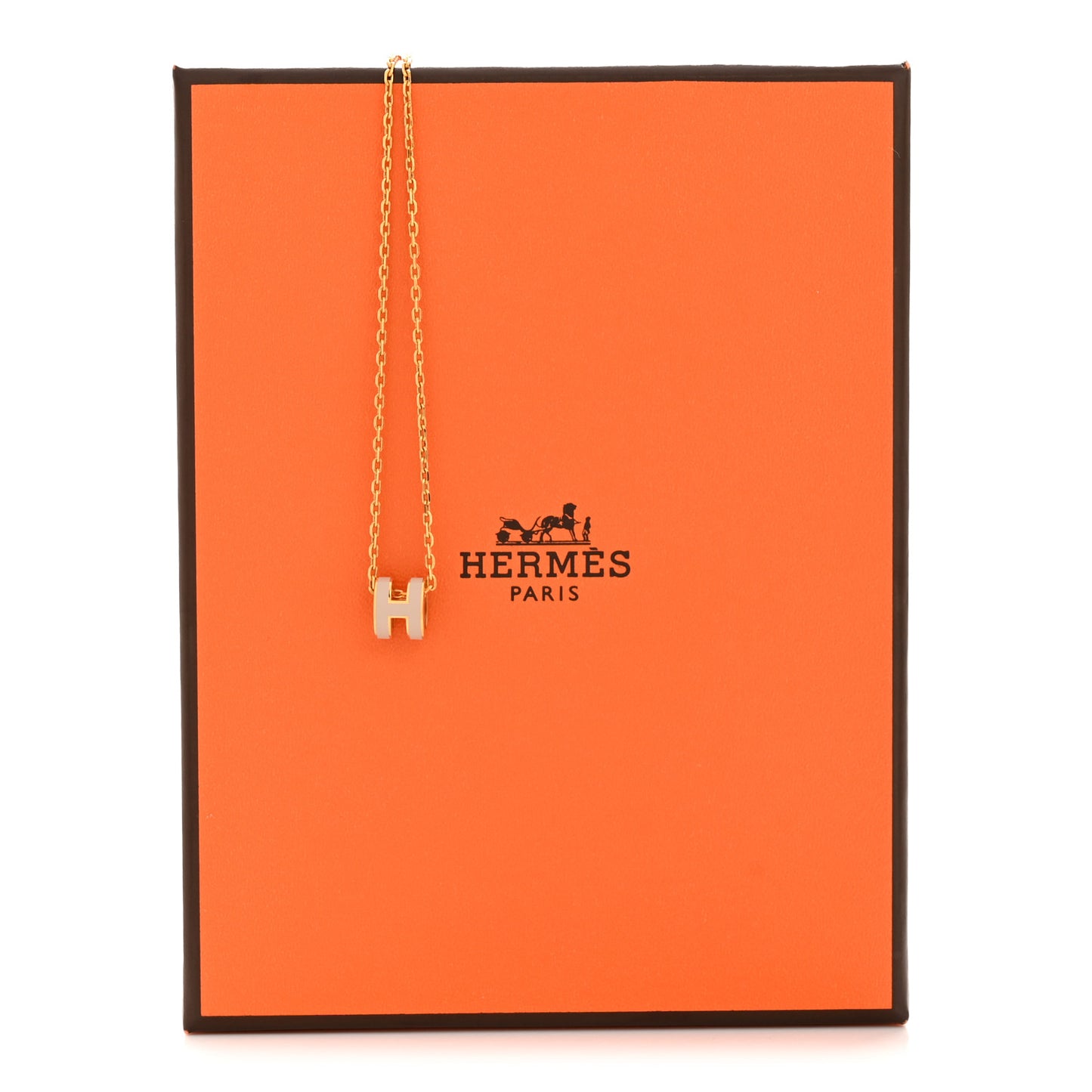 Lacquered Gold Mini Pop H Pendant Necklace Marron Glace