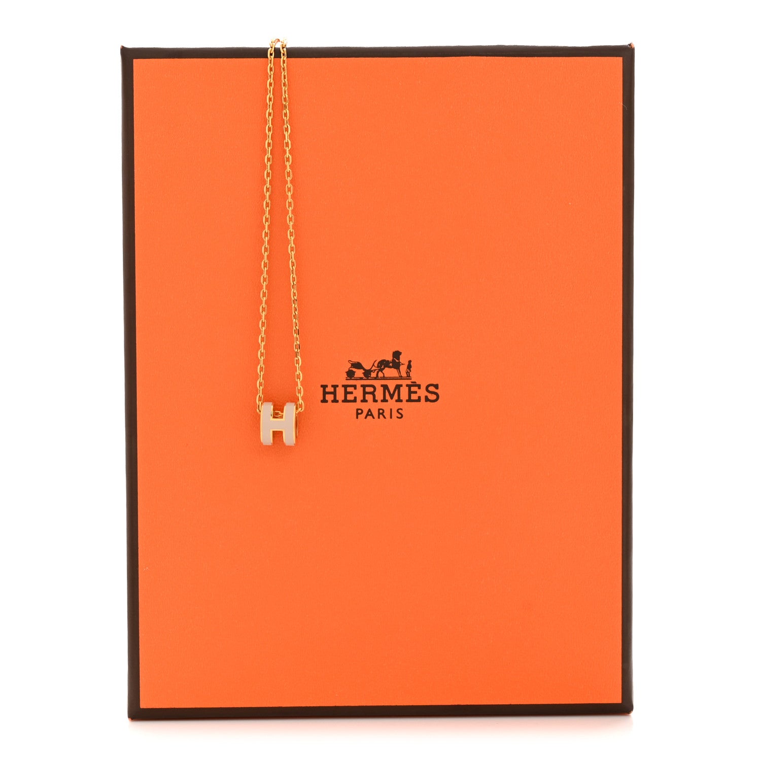 Hermes Lacquered Gold Mini Pop H Pendant Necklace Marron Glace 7 of 7