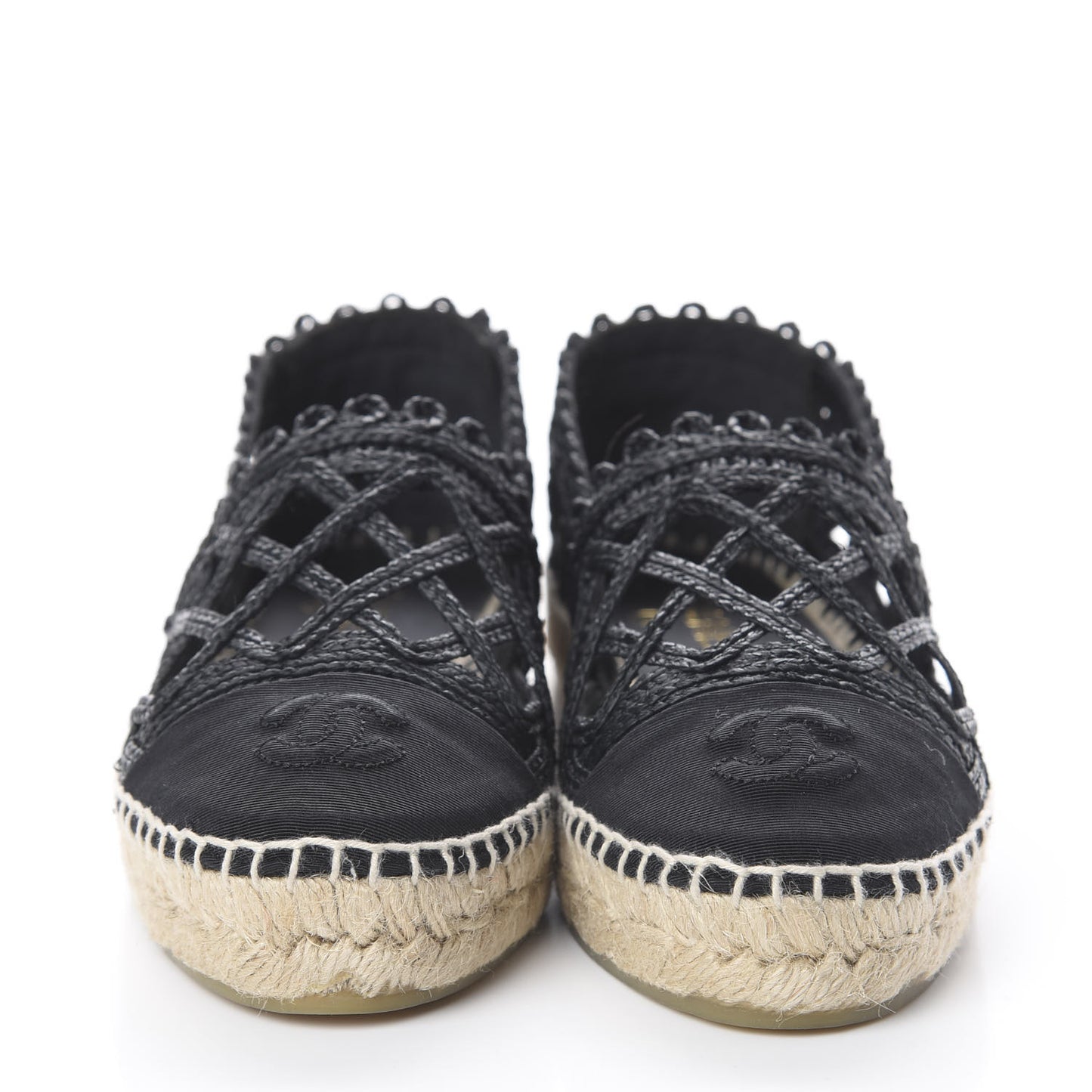 Woven Fabric Grosgrain CC Espadrilles 38 Black