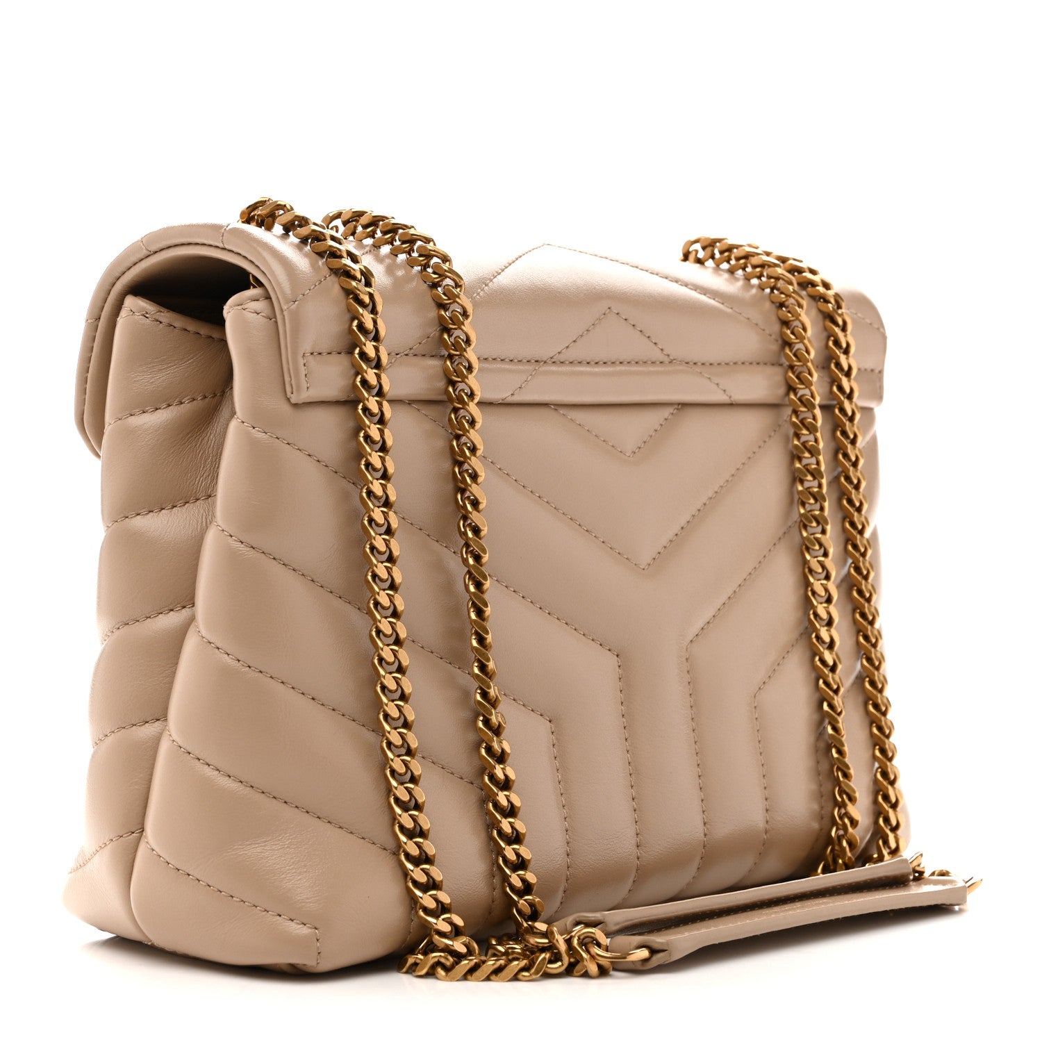 Saint Laurent Calfskin Y Quilted Monogram Small Loulou Chain Satchel Dark Beige 3 of 12