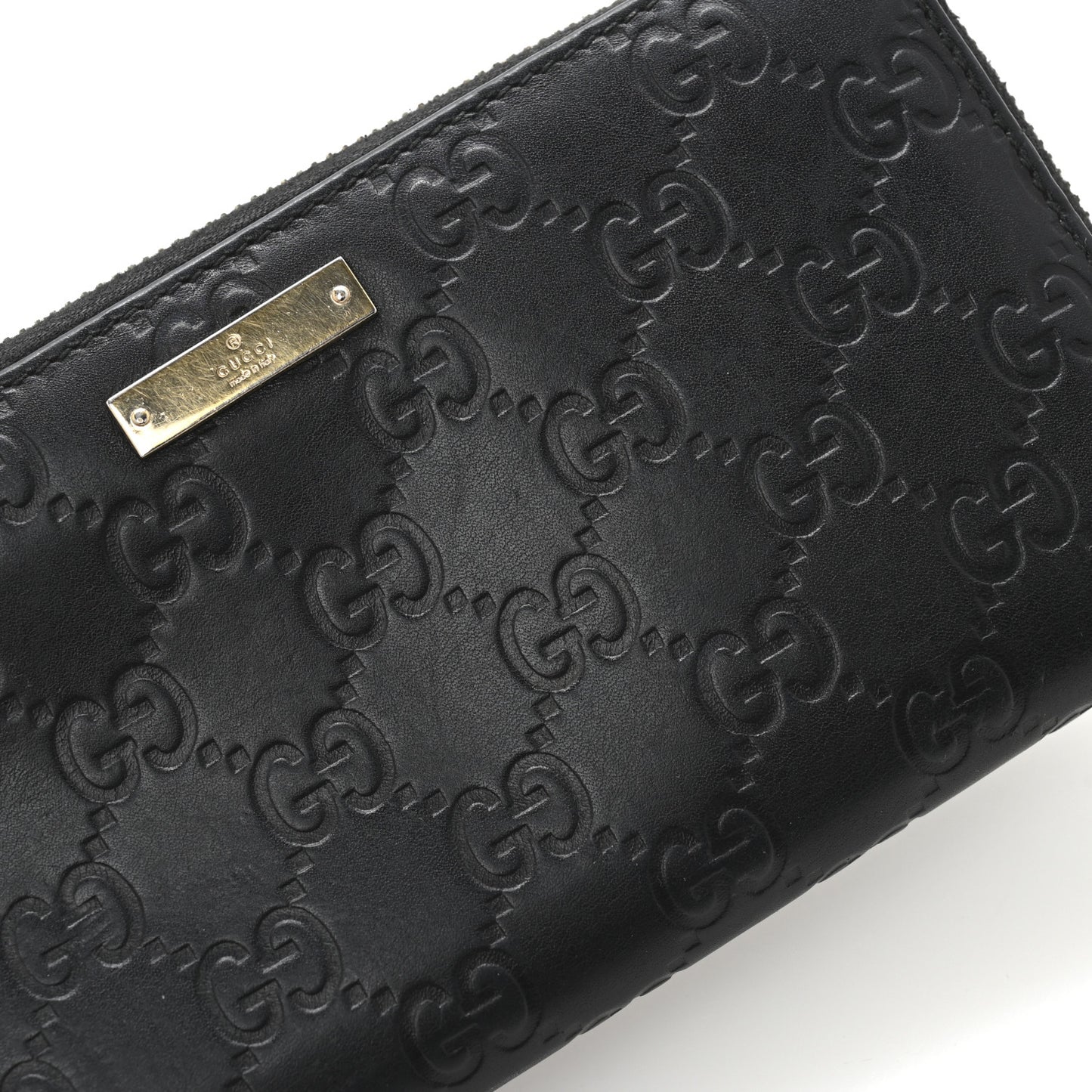 Guccissima Margaux Calfskin Metal Bar Zip Around Wallet Black
