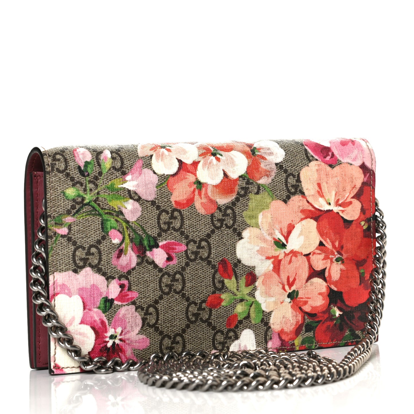 GG Supreme Monogram Blooms Chain Wallet Beige Multicolor Dry Rose