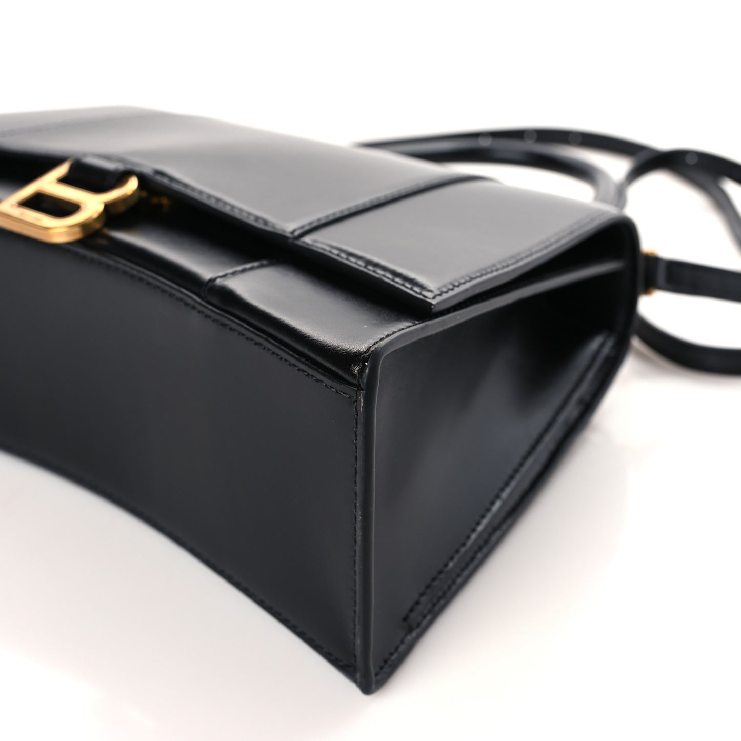Shiny Box Calfskin Medium Hourglass Top Handle Bag Black