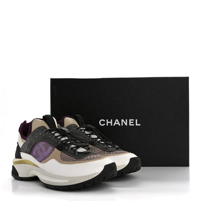 Chanel Fabric Suede Calfskin Mesh Womens CC Sneakers 36 White Grey Purple 9 of 9