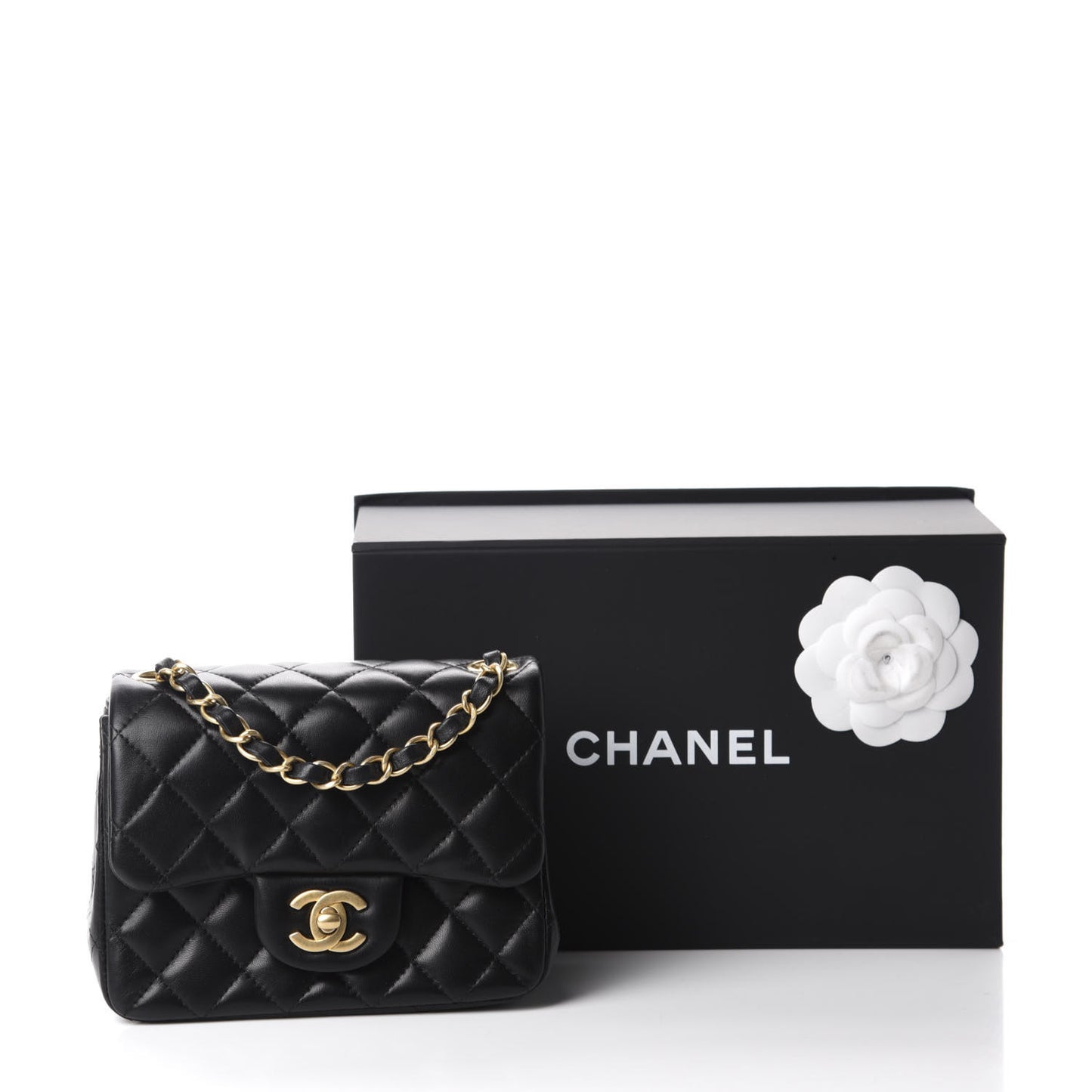 Lambskin Quilted Mini Square Flap Black