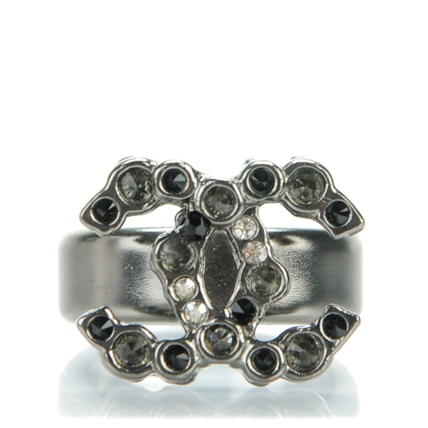 Ruthenium Crystal CC Logo Ring 7