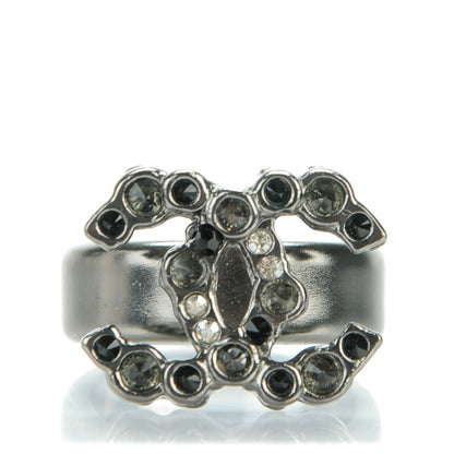 Chanel Ruthenium Crystal CC Logo Ring 7 1 of 5