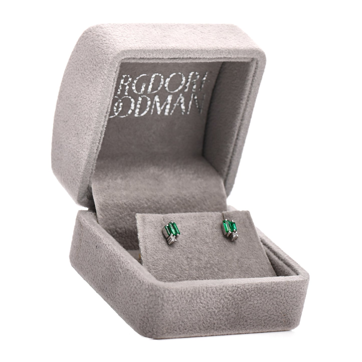 18K White Gold Diamond Emerald Layered Stud Earrings