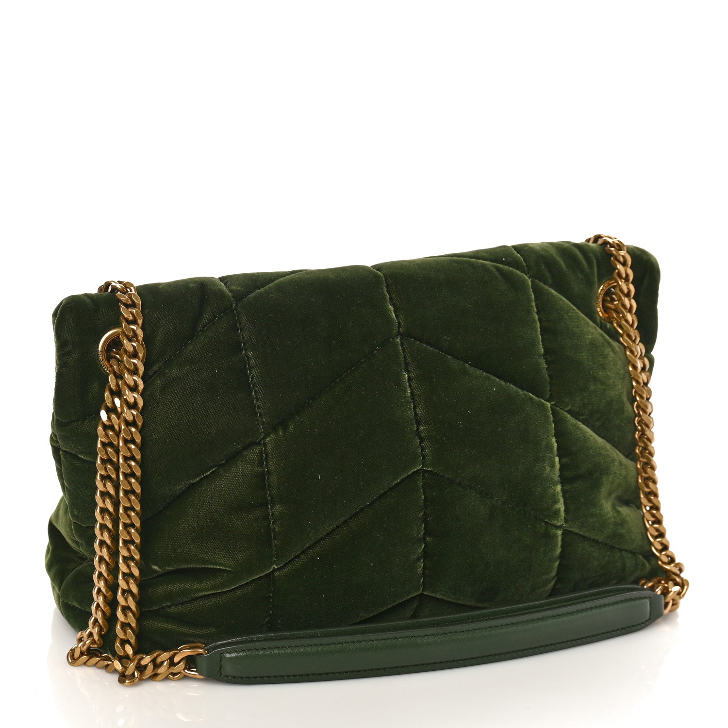 Saint Laurent Velvet Quilted Small Loulou Puffer Monogram Chain Satchel Kaki Musk 2 of 8