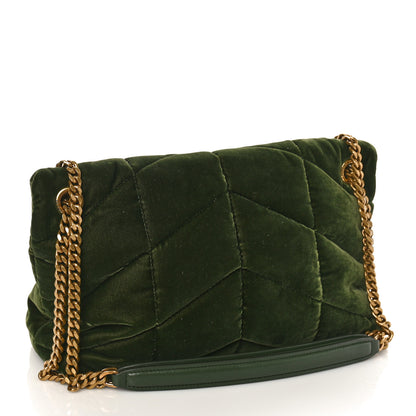 Saint Laurent Velvet Quilted Small Loulou Puffer Monogram Chain Satchel Kaki Musk 2 of 8