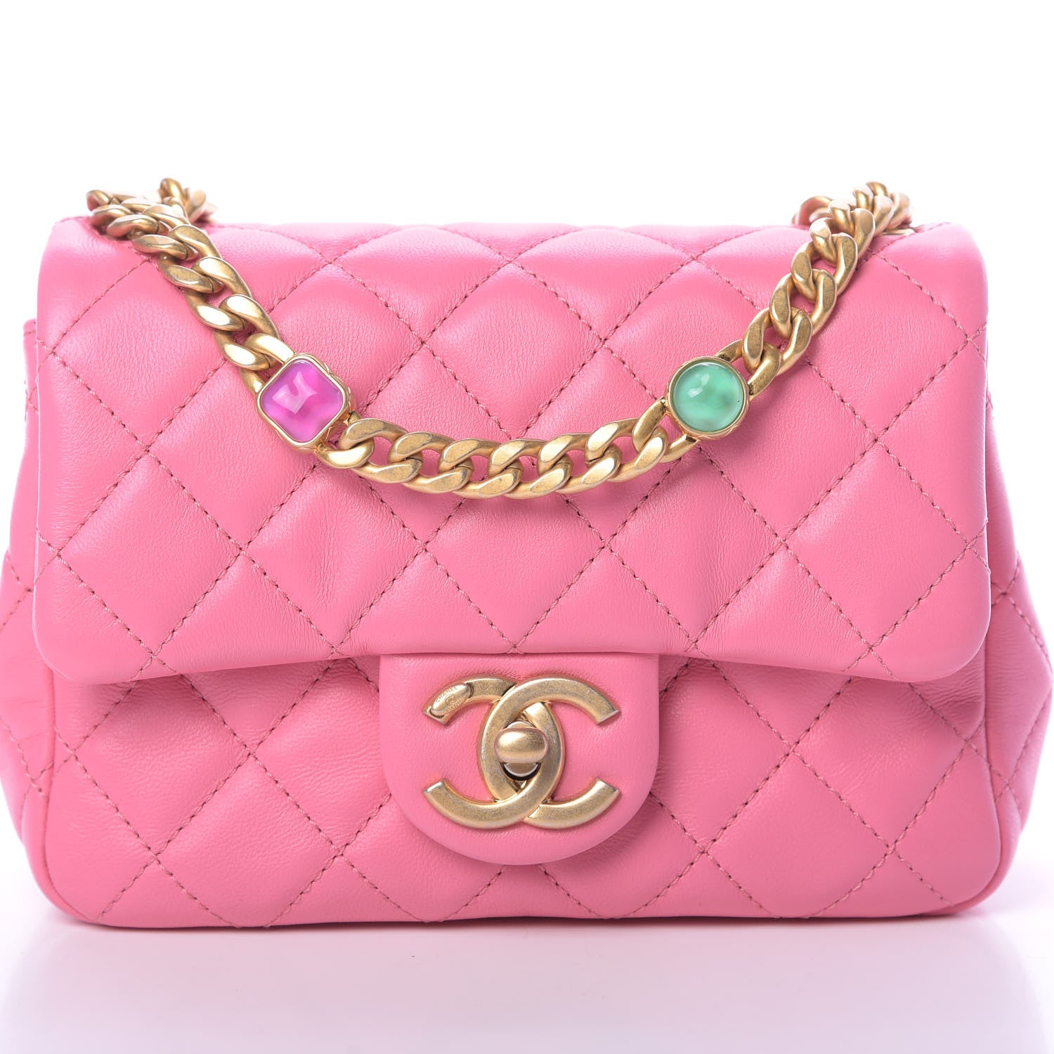 Chanel Lambskin Resin Quilted Mini Pearl Samba Square Flap Pink 8 of 11