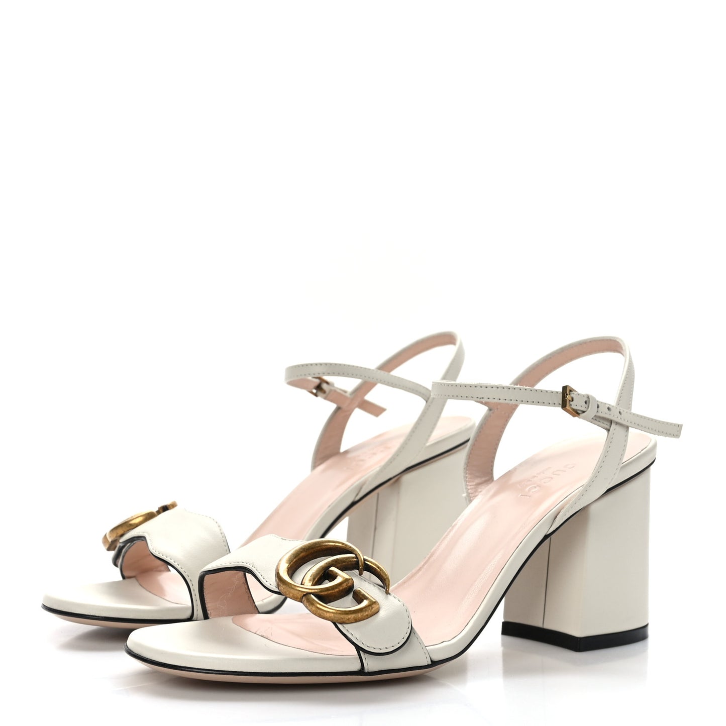 Lifford Calfskin GG Marmont Ankle Wrap 75mm Sandals 35.5 Mystic White