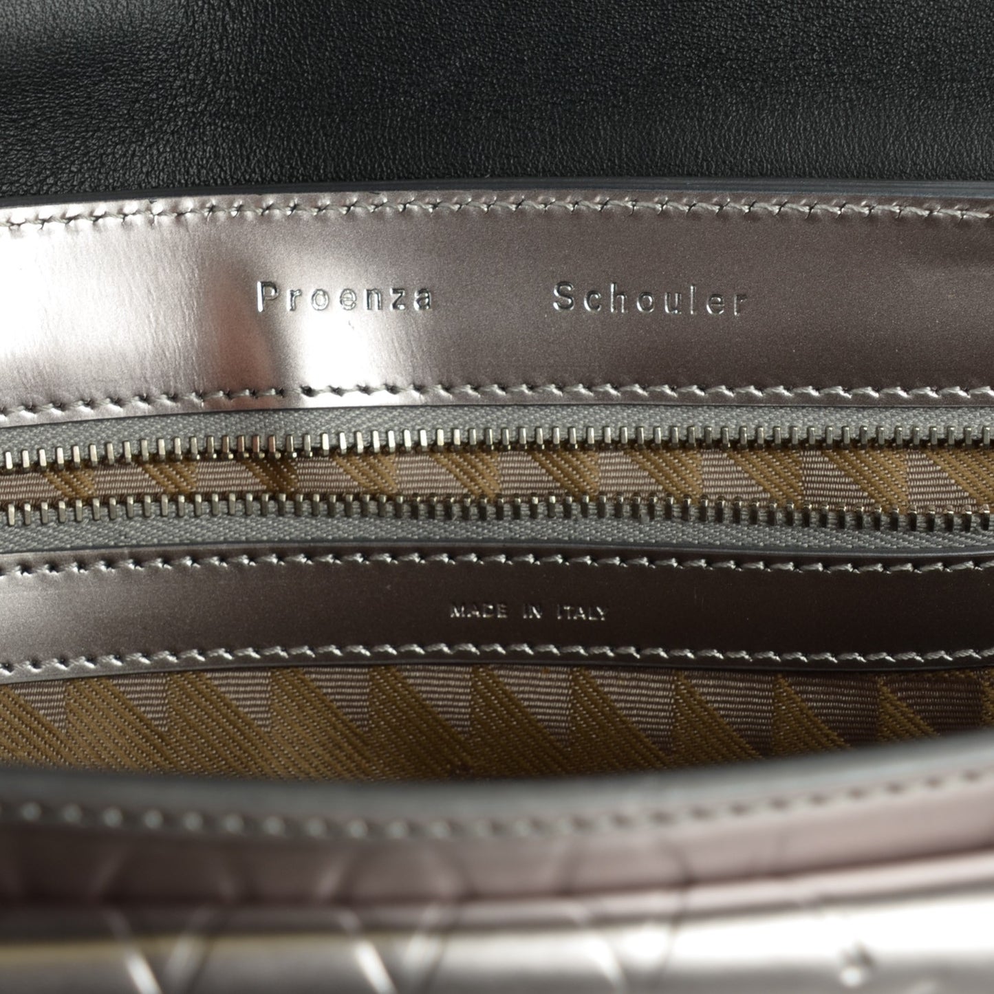 Diamond Embossed Patent PS11 Classic Shoulder Bag Silver