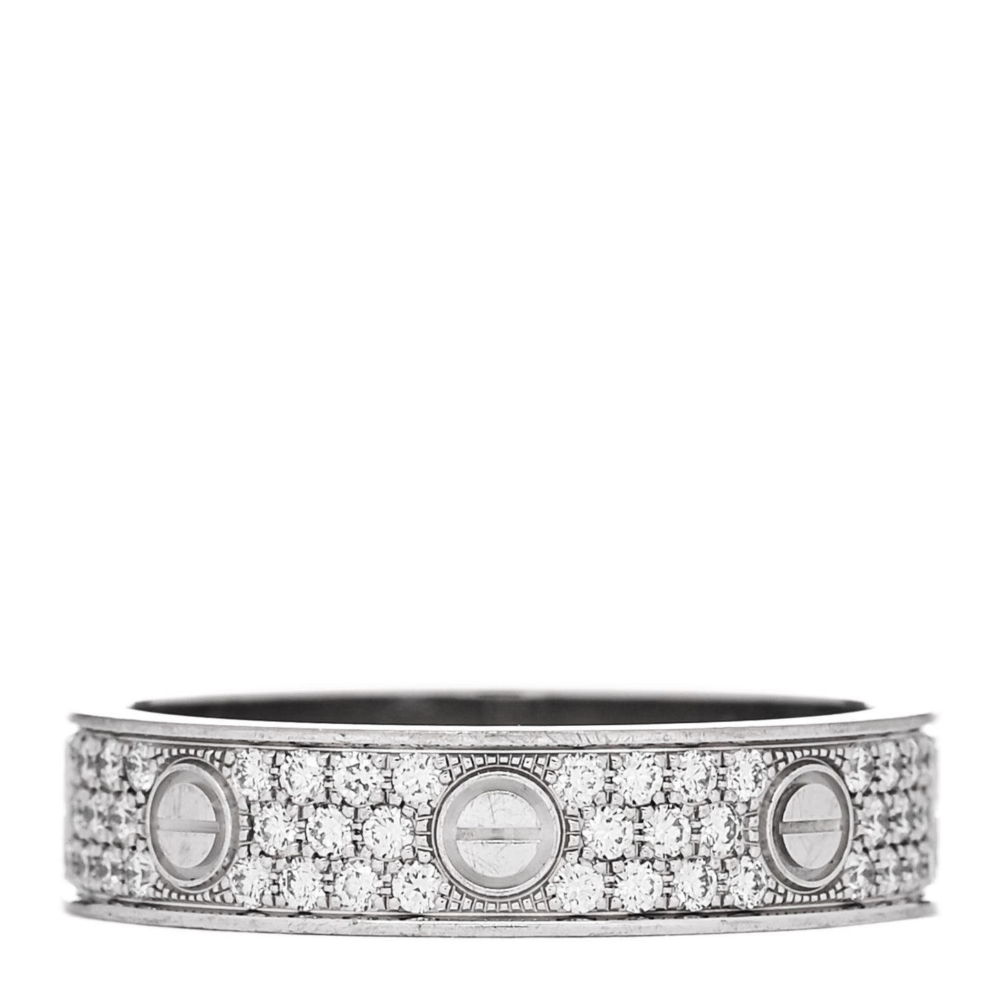 18K White Gold Diamond 5mm LOVE Paved Ring 56 7.75