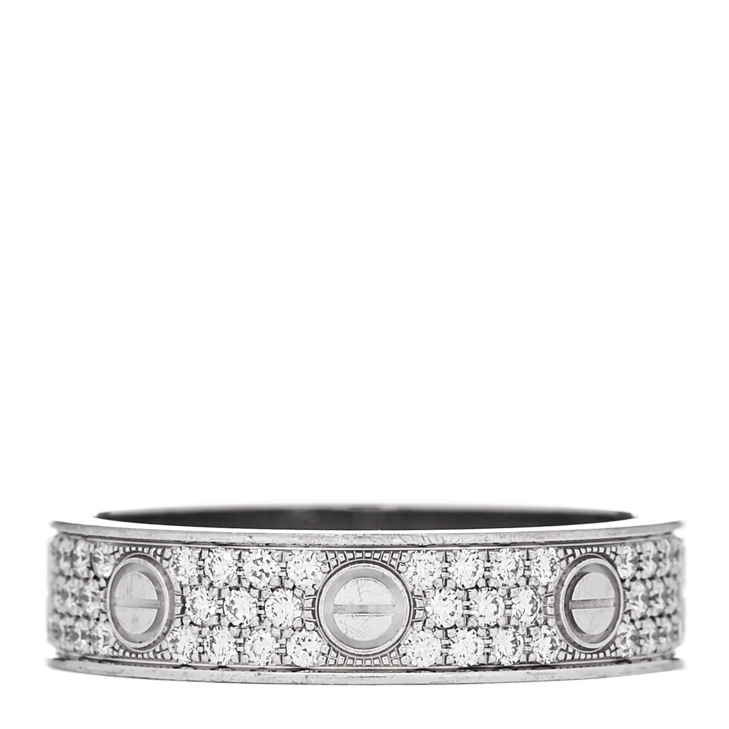 Cartier 18K White Gold Diamond 5mm LOVE Paved Ring 56 7.75 1 of 4